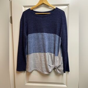 Unbranded Color Block Long Sleeve Stretch Knot Pull Over Top 2xl